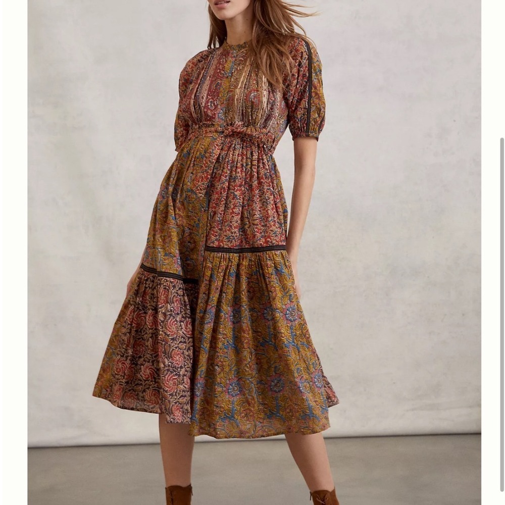 Anthropologie Seen Worn Kept Kamila Midi Dress Patchwork Floral Paisley Boho